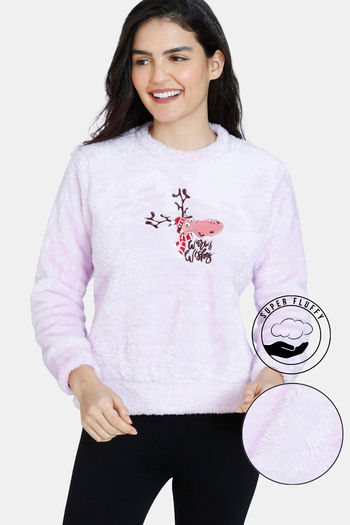 Buy Zivame Fluffy Fur Knit Sweatshirt - Orchid Bloom